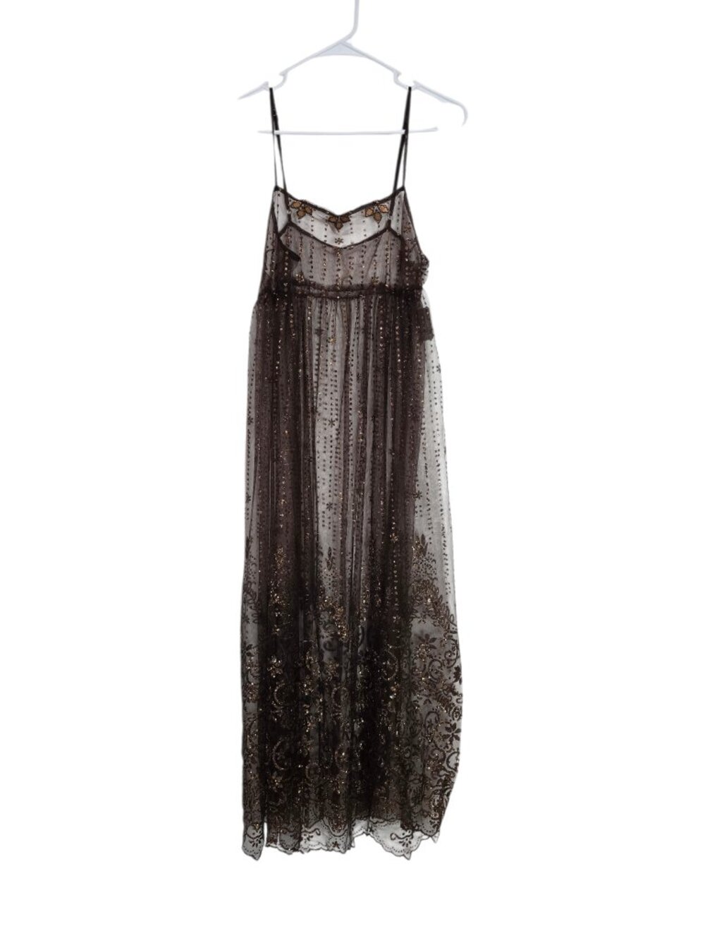 Free People Intimately Shaved Chocolate Brown Sheer Maxi Dress Medium NWT - Picture 2 of 14